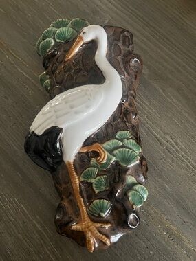 Vintage ceramic crane wall vase retro porcelain bird vase